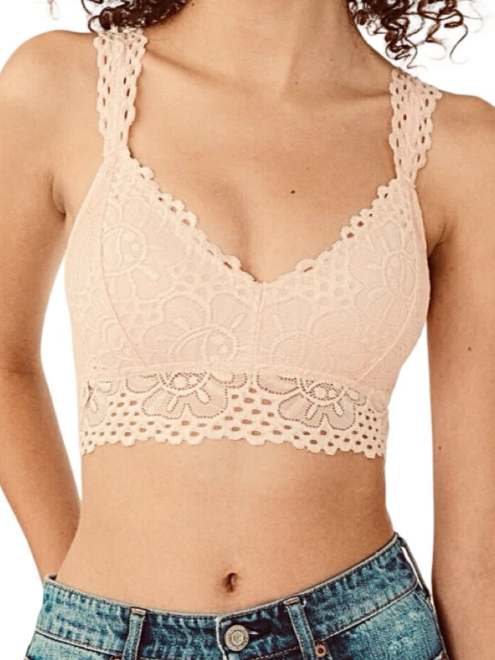 Aero Floral Lace Bralette Womens S Blush Beige Wireless Lined Adjustable‎ Padded